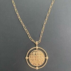 Panacea Gold Coin Pendant Necklace Paperclip Chain 29” NWT